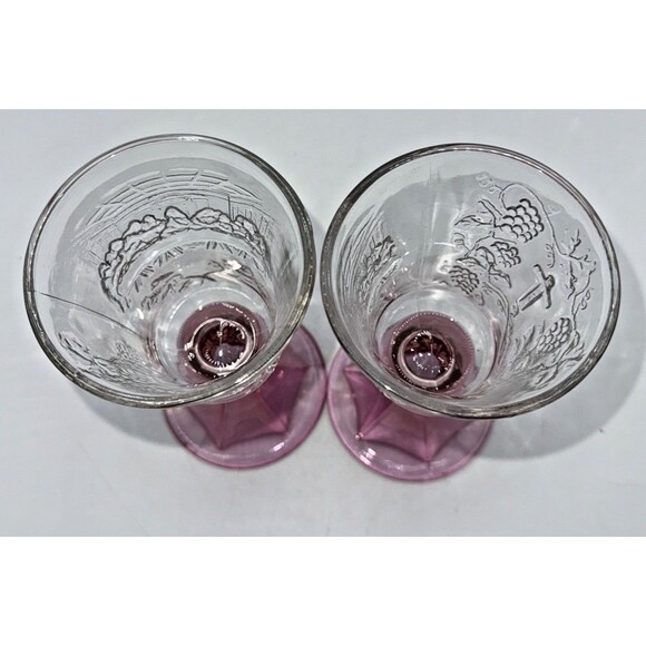 2 Vintage Tiara Indiana Glass Pink/Plum Fade Last Supper Wine Chalice Goblets 7” - Picture 14 of 16